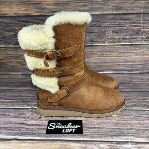 Ugg Becket Boots Water Resistant Brown Leather Sheepskin Lined Women's Size 6